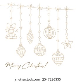 Set of golden Christmas tree shawls. Illustration for New Year and Christmas. Can be used to create cards, invitations, backgrounds, patterns, coloring pages.