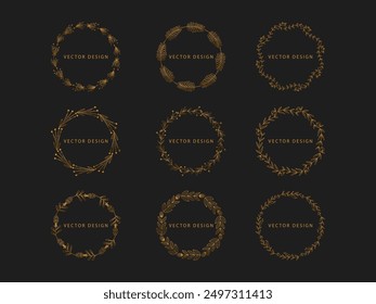 Set of golden circle floral frame Luxury circle frame for wedding invitation or logo design