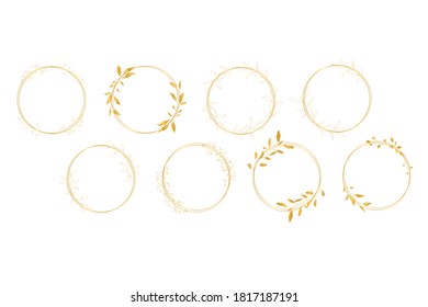 set of golden circle floral round frames. vector illustration.