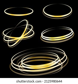 Set of golden circles on a black background. Wallpaper, cover