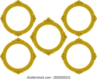 A set of golden circular picture frames with Western style monoline calligraphic ornaments