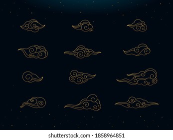Set of Golden Clouds. Golden boho style