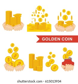 Set of golden coins isolated. Flat vector cartoon illustration. Objects isolated on a white background.