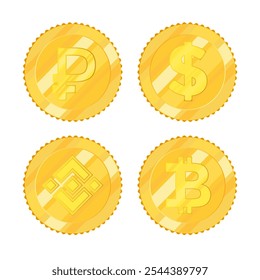 Set golden coins. Realistic gold coin dollars money saving and banking, investment financial cash symbol isolated vector set