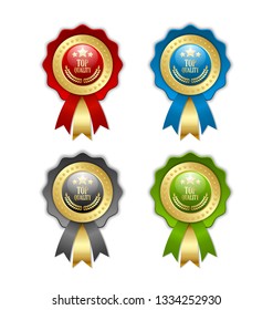 Set of golden and colored Top quality rosettes placed on white background