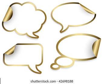Set of golden Comic Clouds and bubbles as stickers and labels (vector)