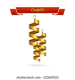 Set of golden confetti next to each other on a white background