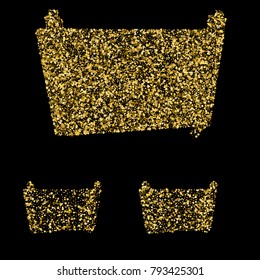 Set of golden confetti stickers on black background. Vector illustration