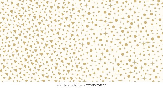 Set of Golden Confetti Vector. Confetti Seamless Repeat Vector Pattern in Gold Colours on a Yellow Background.