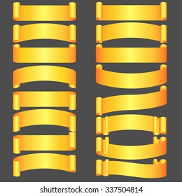 Set of golden congratulation ribbons different forms, vector