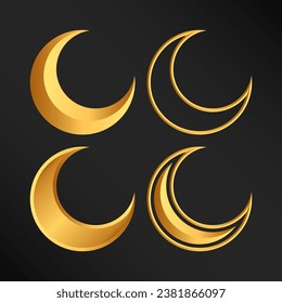 Set Of Golden Crescent Moon Shape Vector Design