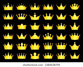 Set of golden crown icons. Royals crown symbol. Golden crown silhouette set. Crown golden symbol collection. vector illustration