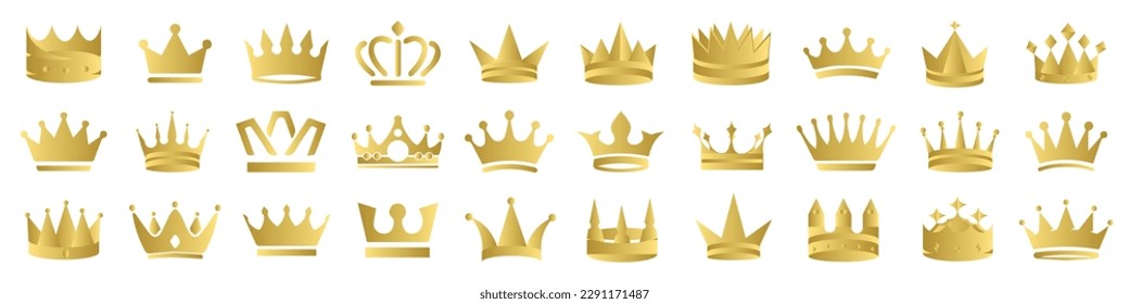 Set of golden crown icons. Golden crown symbol collection