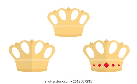 set of Golden crown king princess cartoon vector flat style isolated on white background. 