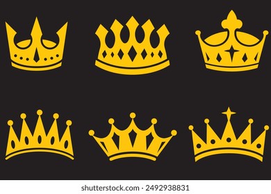 Set von goldenen Kronen. Schöne elegante Tiaras für Königin und König. Design-Elemente für Social Media, Print oder Logos. Leerzeichen kopieren. Realistische 3D Vektorgrafik Kollektion isoliert auf transparentem Hintergrund