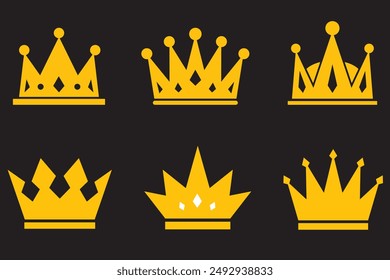 Set von goldenen Kronen. Schöne elegante Tiaras für Königin und König. Design-Elemente für Social Media, Print oder Logos. Leerzeichen kopieren. Realistische 3D Vektorgrafik Kollektion isoliert auf transparentem Hintergrund