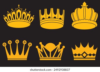 Set von goldenen Kronen. Schöne elegante Tiaras für Königin und König. Design-Elemente für Social Media, Print oder Logos. Leerzeichen kopieren. Realistische 3D Vektorgrafik Kollektion isoliert auf transparentem Hintergrund