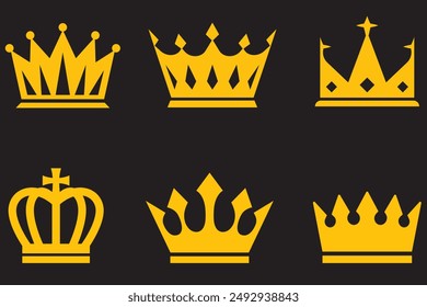 Set von goldenen Kronen. Schöne elegante Tiaras für Königin und König. Design-Elemente für Social Media, Print oder Logos. Leerzeichen kopieren. Realistische 3D Vektorgrafik Kollektion isoliert auf transparentem Hintergrund