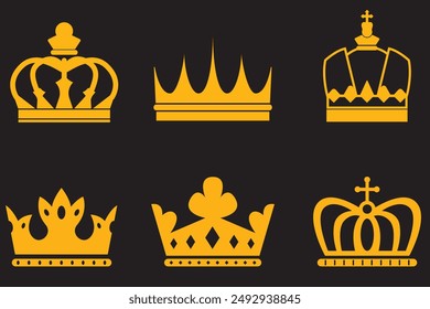 Set von goldenen Kronen. Schöne elegante Tiaras für Königin und König. Design-Elemente für Social Media, Print oder Logos. Leerzeichen kopieren. Realistische 3D Vektorgrafik Kollektion isoliert auf transparentem Hintergrund