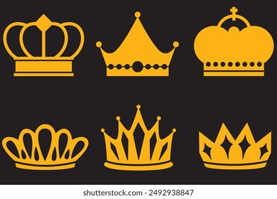 Set von goldenen Kronen. Schöne elegante Tiaras für Königin und König. Design-Elemente für Social Media, Print oder Logos. Leerzeichen kopieren. Realistische 3D Vektorgrafik Kollektion isoliert auf transparentem Hintergrund