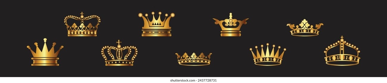 a set of golden crowns on a black background, crowns, golden crown, small crown