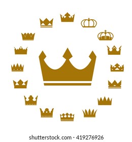 Set of Golden crowns. Vector Icons