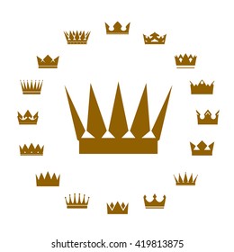 Set of golden crowns. Vector Icons