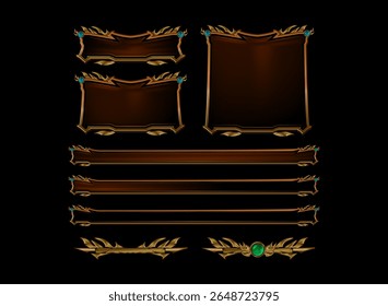 set of golden dark red fantasy gothic medieval game ui with button, frame, board menu, loading bar and header