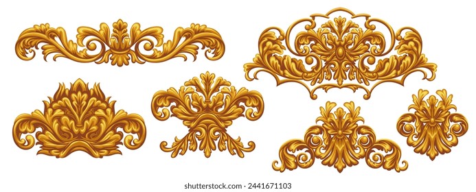 Set of golden decorative elements in Baroque style