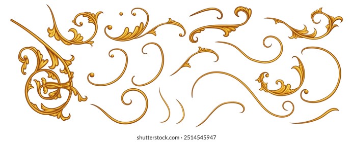 Set of golden decorative elements in Baroque style