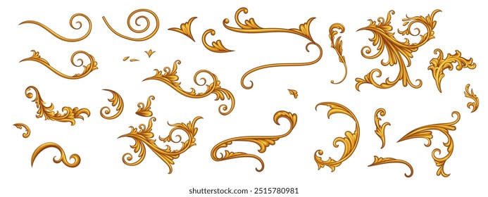 Set of golden decorative elements in Baroque style