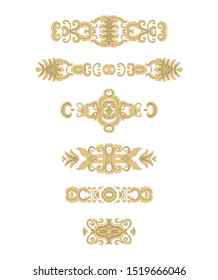 Set of golden decorative elements - ornamental vector borders, vignettes on white background
