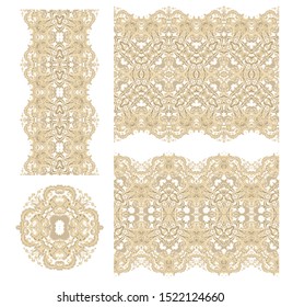 Set of golden decorative elements - ornamental vector border ribbons, oriental, medieval style