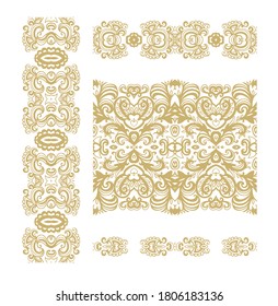 Conjunto de elementos decorativos dorados - adornos de borde ornamentales, marcos, estilo oriental