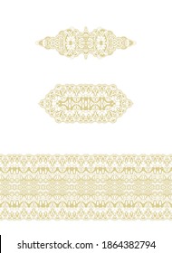 Conjunto de elementos decorativos dorados - adornos de borde ornamentales, marcos, estilo oriental