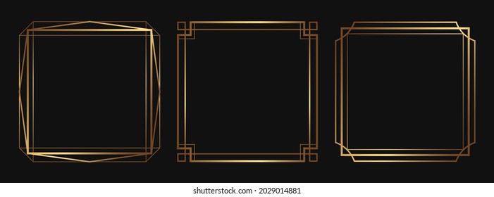 Set of golden decorative frames. Isolated Art Deco line art borders with empty space