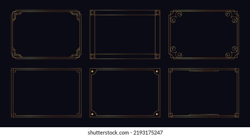 Set of golden decorative frames isolated art deco line art borders with empty space