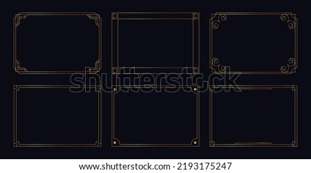 Set of golden decorative frames isolated art deco line art borders with empty space