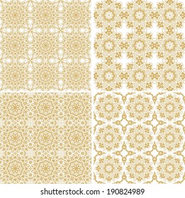 Set of golden decorative laced seamless patterns