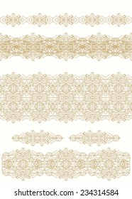 Set of golden decorative ribbons, interlaced border ornaments