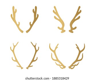 set of golden deer antlers - vector illustration