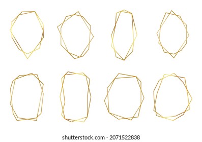 Set of golden diamond frames, art deco style collection of linear polygonal shapes