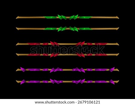 Set of Golden Diamond Game Separator Templates — Horizontal Line Frames in Various Shapes and Colors for Fantasy RPG and UI Design