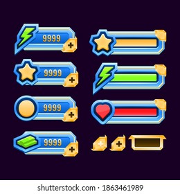 set of golden diamond game ui frame panel bar template for gui asset elements vector illustration