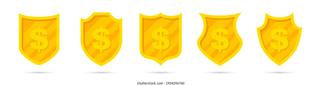 Set of golden different shields with dollar icon. Money protection