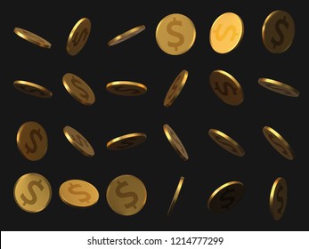 set of golden dollar coins. realistic vector illustration. suitable for any economy, finance and money themes.