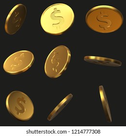 set of golden dollar coins. realistic vector illustration. suitable for any economy, finance and money themes.