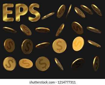 set of golden dollar coins. realistic vector illustration. suitable for any economy, finance and money themes.