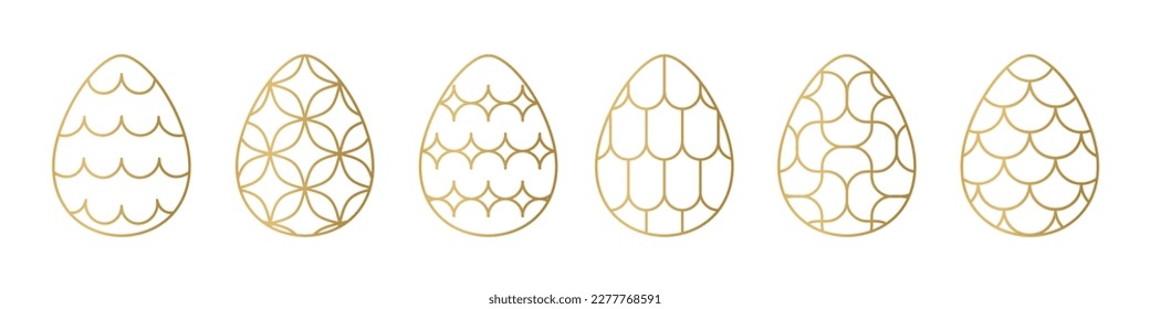 set of golden easter eggs with different decorative elements - vector illustration