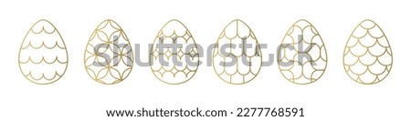 set of golden easter eggs with different decorative elements - vector illustration